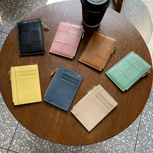 Sheepskin Card Bag Women's Thin Small Zipper Coin Purse Leather Hand-woven Cross-border Direct Factory Wholesale