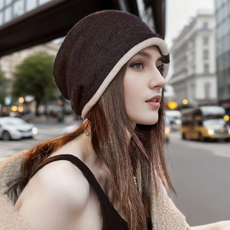 New Hot Selling Winter Hat Women's Stacked Hat Pullover Hat Knitted Wool Hat Fashion Cold Hat Warm Moon Hat_voghion.com