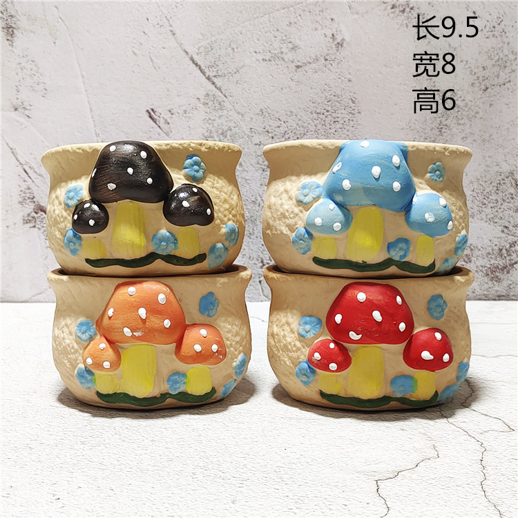 Cross-border ceramic cartoon Korean-style succulent flower pot pot container creative pastoral hand-painted mushroom small flower pot wholesale