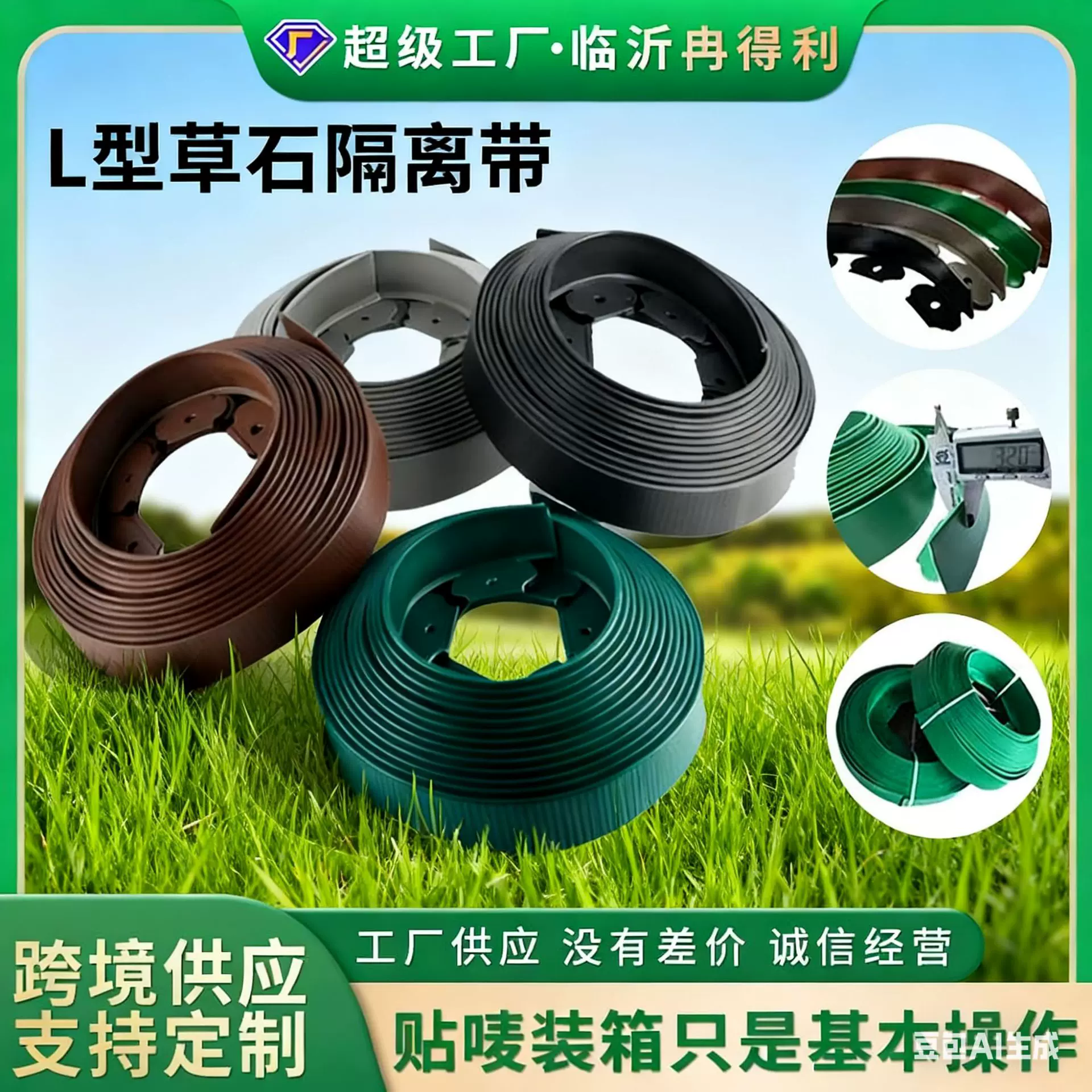 L型草石隔离带园林绿化带收边条挡土条塑料围树圈隔断草石隔离带