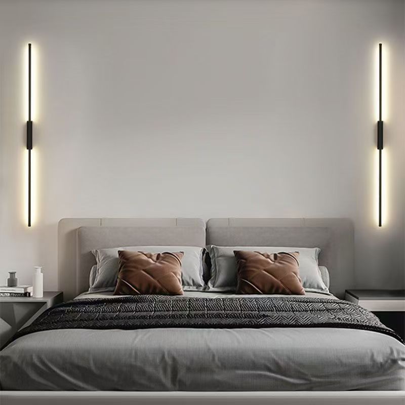 Lámpara de pared larga minimalista sala de estar TV de fondo pared lámpara de cabecera moderna minimalista viento transfronterizo explosivo Zhongshan lámparas