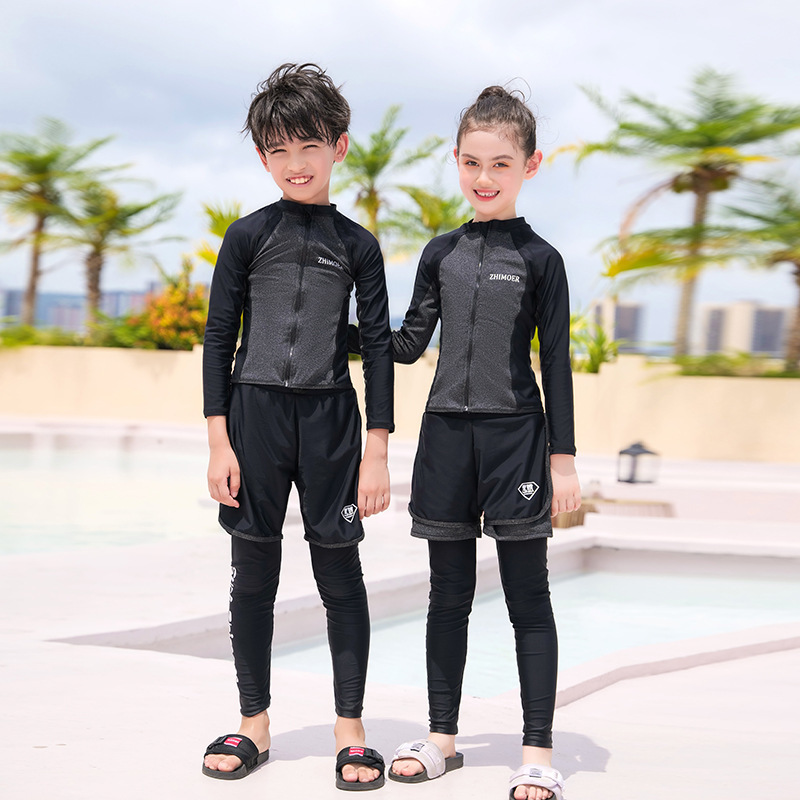 Children's Swimwear Boys' Split Suit Long-sleeved Sunscreen Quick-drying Diving Suit for Girls and Students