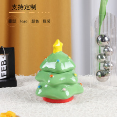 陶磁器のクリスマスツリーのキャンディー缶の漫画のクリスマスの装飾品のデスクトップの小さい置物のかわいい陶磁器の収納缶