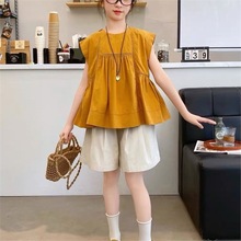 女童2025新款上衣中大童镂空T恤儿童背心童装娃娃衫宽松棉舒适