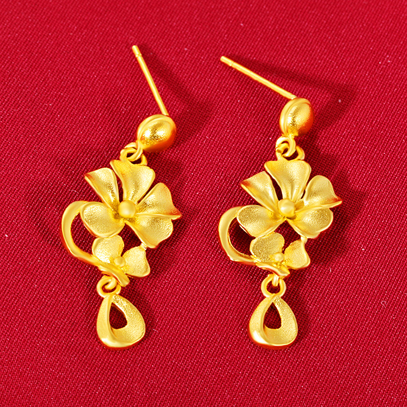 Imitation gold 24k flower bridal leaf tassel women's earrings brass imitation gold net red gift Vietnam sand gold earrings