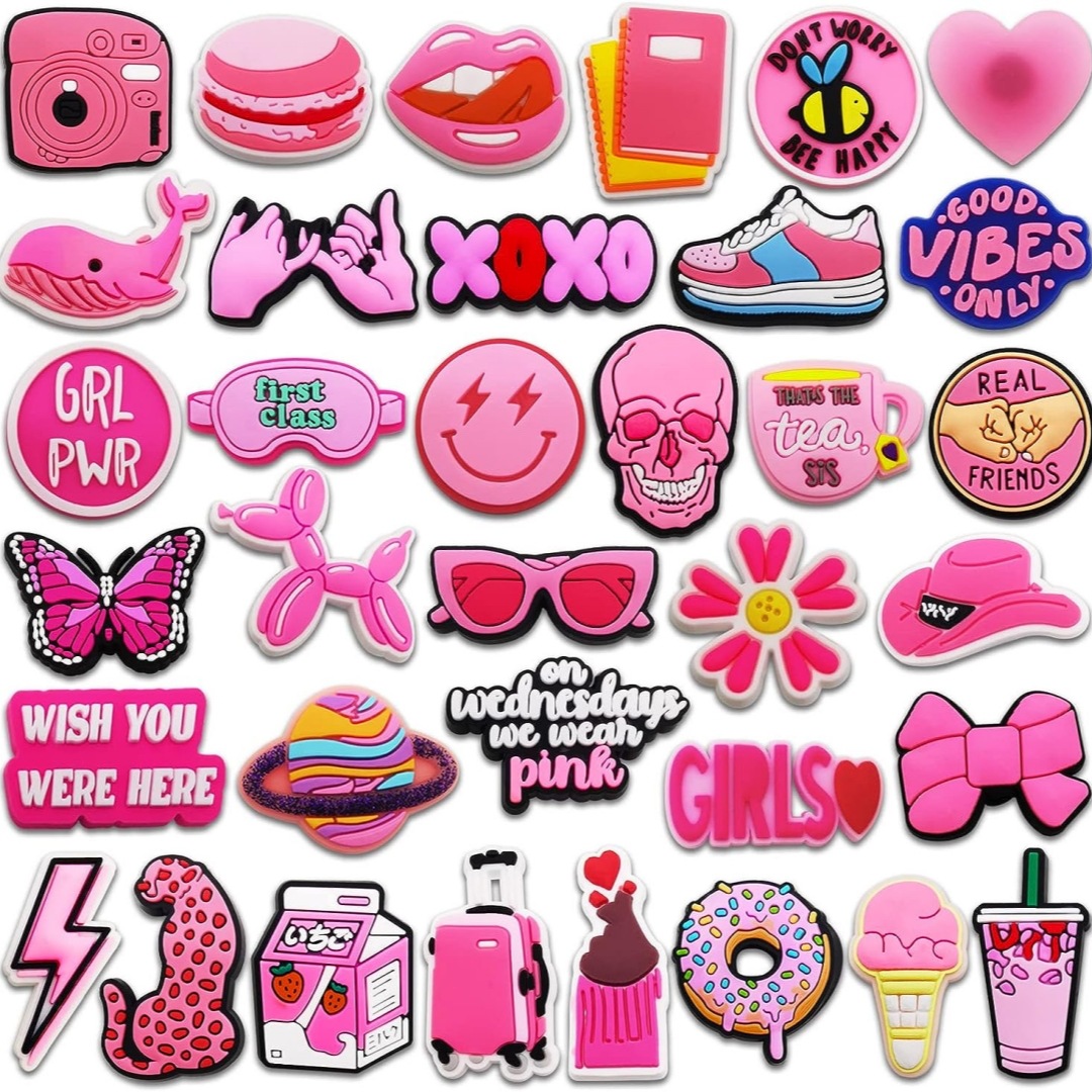 Rosa lindo agujero fresco zapatos flor zapatos hebilla agujero zapatos accesorios de bricolaje hebilla decorativa accesorios en stock al por mayor