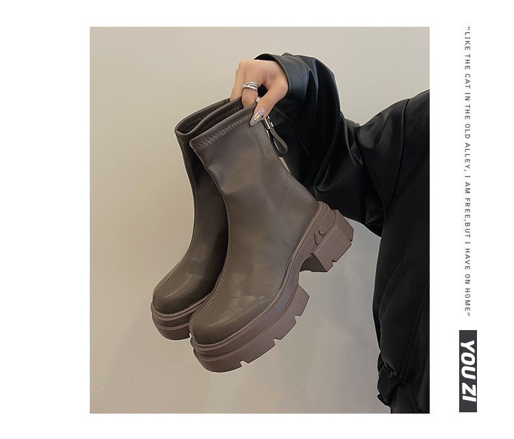 British Style Women’s Ankle Boots With Thick Heel And Back Zipper_voghion.com