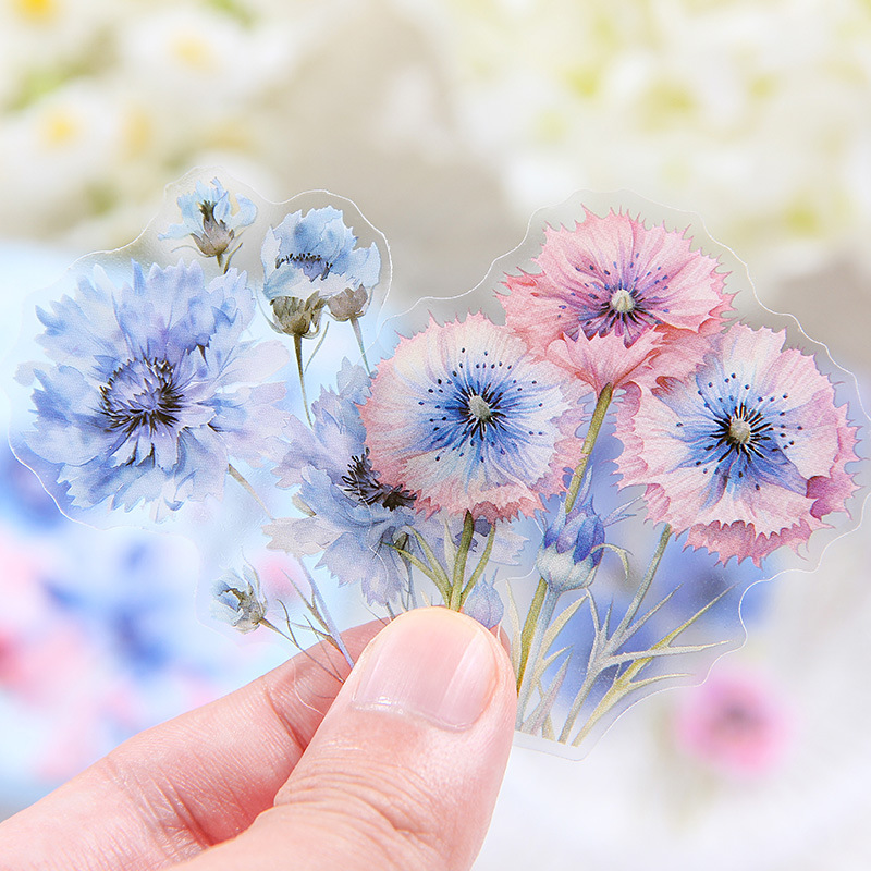 Cuatro estaciones flores transparentes pegatinas de caja impermeable pet diy pegatinas de diario pegatinas de flores retro pegatinas de plantas
