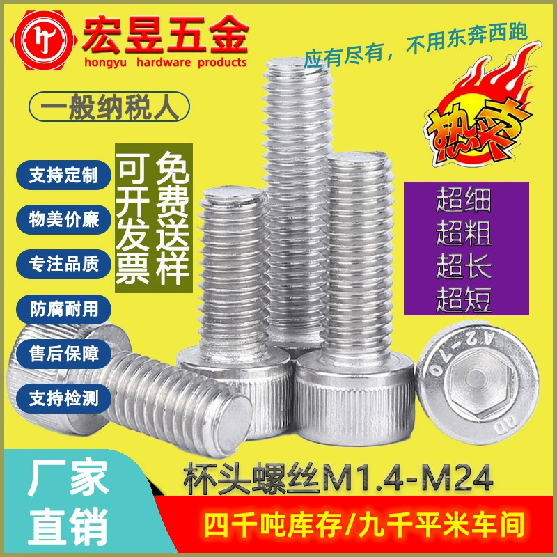 304 нержавеющая сталь чашка голова с шестигранной головкой болты с шестигранной головкой M1.4 | M1.6 | M2/DIN912