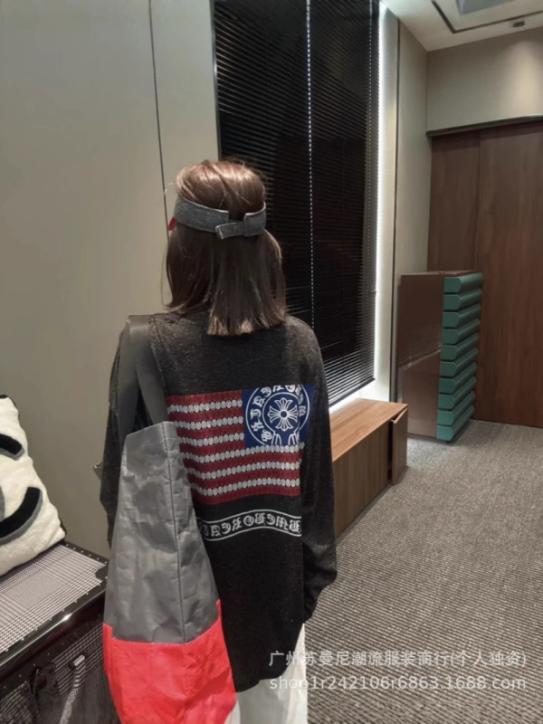 25ss 新 Ch Crow スノーフレークコットン長袖夏薄いルーズレイジーバックプリント Tシャツ女性のラウンドネック|undefined