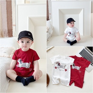 Ins Baby Children's Short-sleeved Climbing Suit Short-sleeved T-shirt Cartoon Printed Children's Western Style Baby Shorts Jumpsuit Summer Trendy