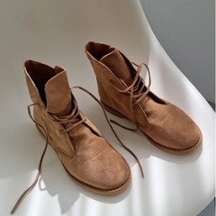 牛皮~韓版真皮麂皮磨砂圓頭系帶馬丁靴女厚底短筒女靴機車靴