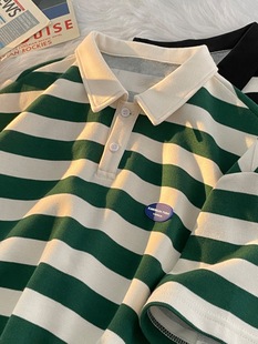 Summer Striped Short-Sleeve Polo Shirt for Men, Casual Trendy Brand, Loose Versatile Student Sports Trendy Korean Version T-Shirt