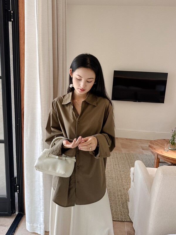 DIGM | 2025秋季极简风高级感锁边天丝棉宽松长袖衬衫女A09025|undefined