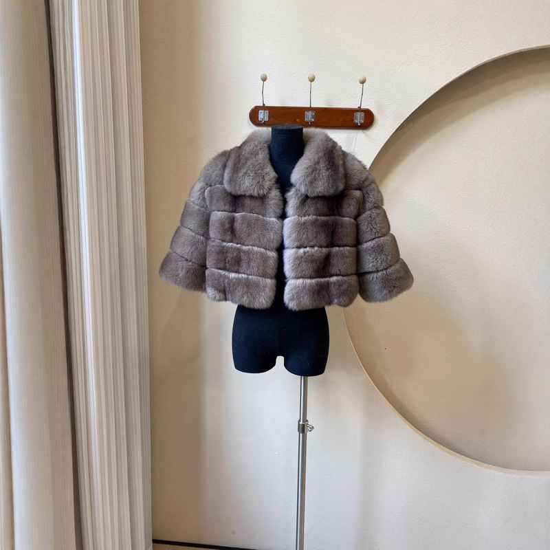 Hazelnut Latte Beibehu Five-Quarter Sleeve Fox Fur Ultra-Short Coat