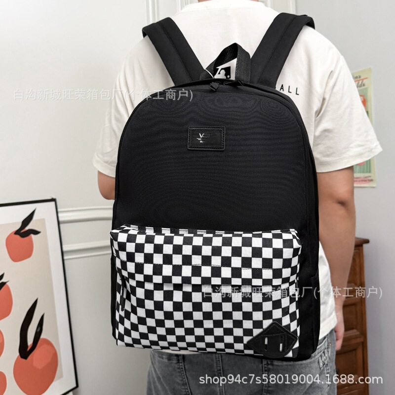 Cross-Border Trendy Checkerboard Backpack for Campus, High School, and College Students, Laptop Bag, Travel Backpack for Men and Women