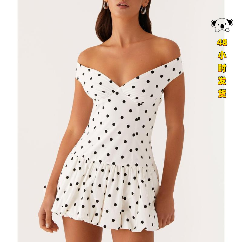 J 31544 Off-shoulder polka dot dress