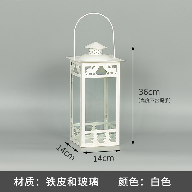 Blanco boda candelabro linterna boda carretera plomo accesorios atmósfera lámpara Marruecos viento lámpara decoración a prueba de viento vela pantalla