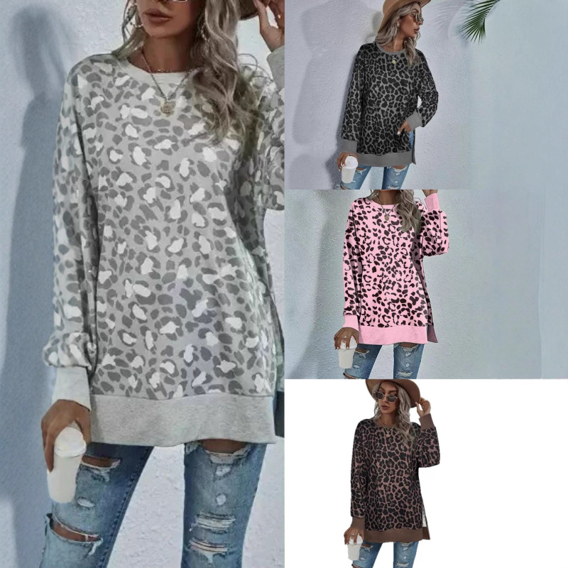 2026 Fall TikTok Hot-Selling Leopard Print Women's T-Shirt, Casual and Stylish Round Neck Long Sleeve Sweatshirt 2026 Fall TikTok Hot-Selling Leopard Print Women's T-Shirt, Casual and Stylish Round Neck Long Sleeve Sweatshirt