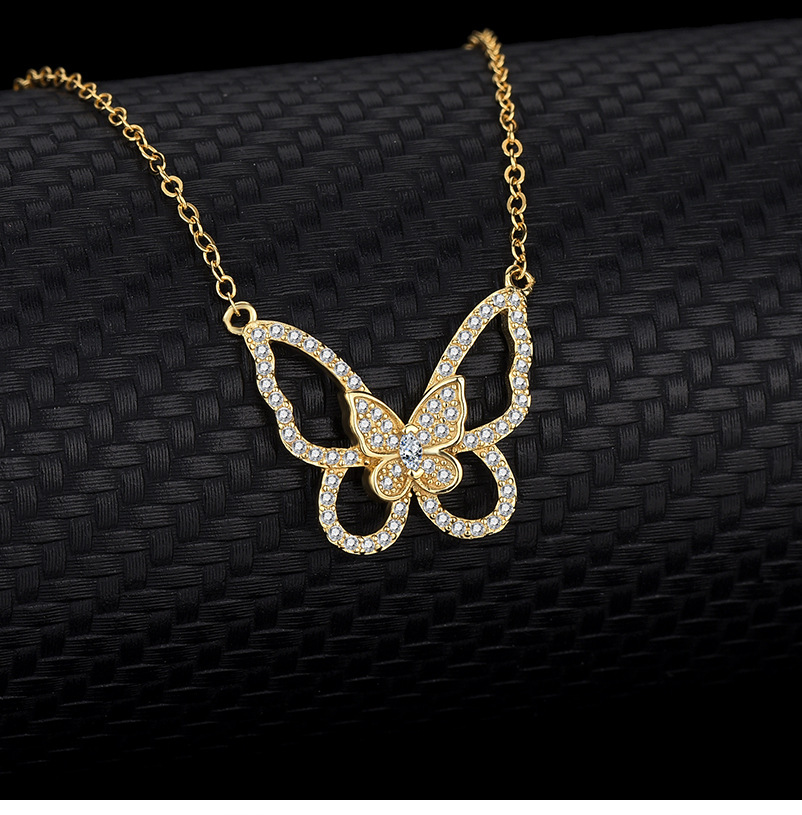 Fashion Butterfly 925 Silver Plating Zircon Pendant Necklace