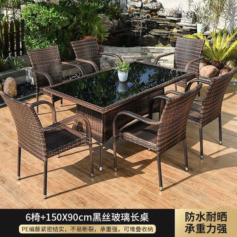 (프리쿠션) 의자 6개 + 150cm 블랙 실크 유리 롱 테이블