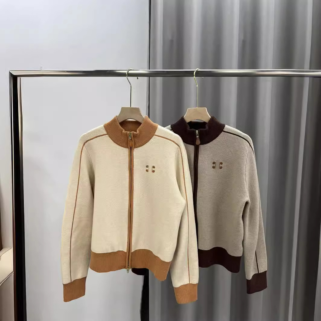가을과 겨울 2024 새로운 소녀 스타일 컬러 매칭 칼라 스웨터 캐주얼 올 매치 연령 감소 지퍼 니트 카디건 재킷