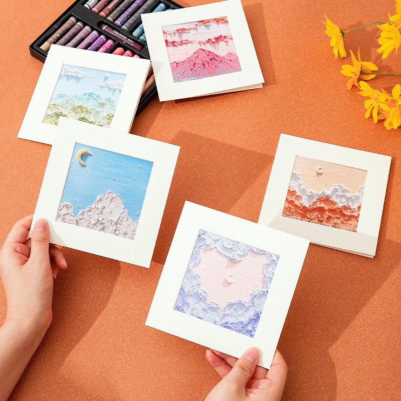 Oil Pastel Painting Preservation Album Paper Frame Oil Pastel Paper Picture Frame Square Small Photo Frame Cardboard Frame with Stand