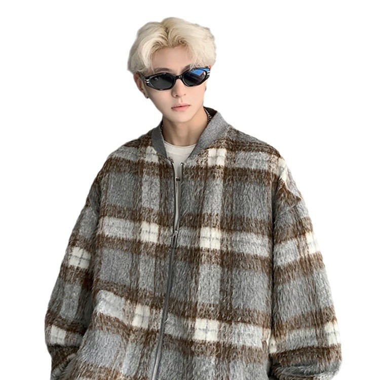 Cleanfit marca de moda americano retro a cuadros camisa de lana chaqueta pequeña fragancia chaqueta pareja moda hombres de moda