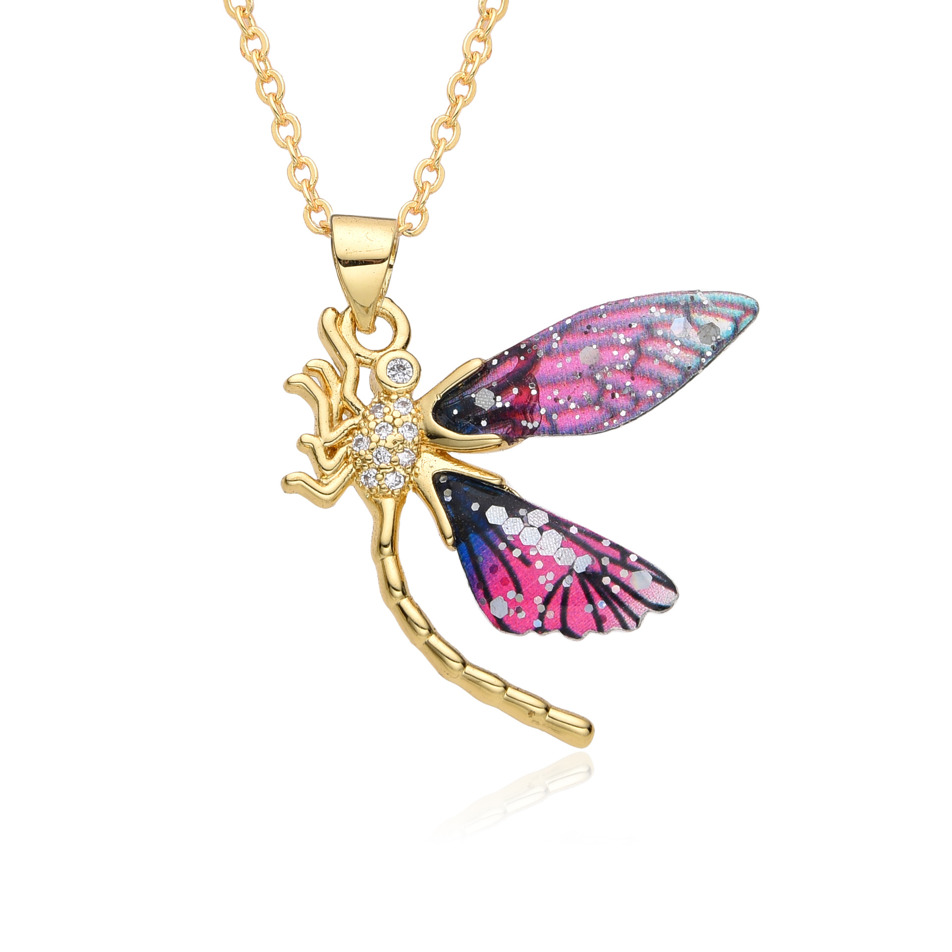 Wholesale IG Style Sweet Dragonfly Copper Inlay Zircon Pendant Necklace display picture 3