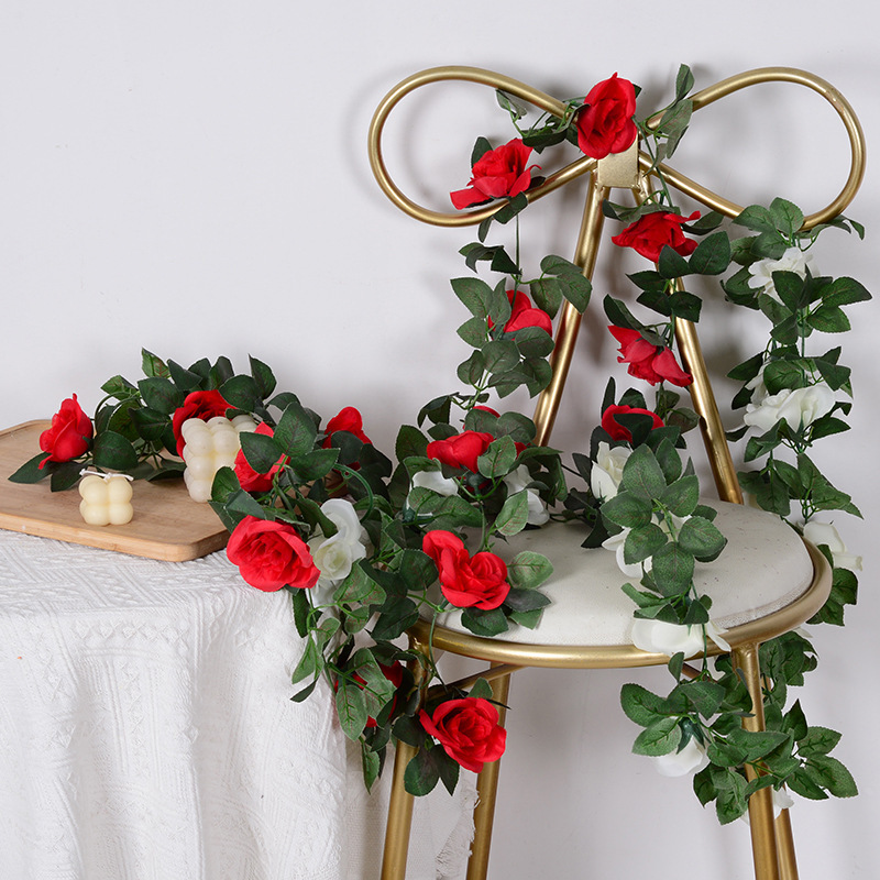 Artificial Rosa ratán vid colgante de pared Flor de seda decoración de la boda flor de cerezo ratán flor falsa herradura Planta artificial