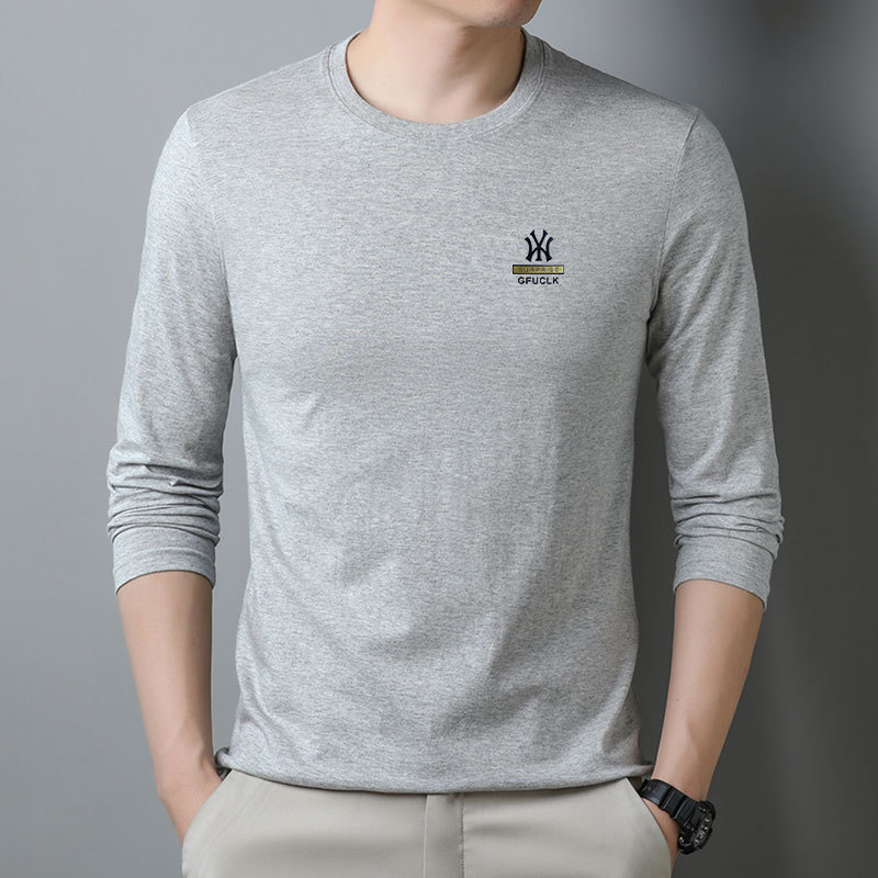 100 Cotton Men's Long-sleeved T-shirt Summer Simple Casual Round Neck Thin Printed Cotton T-shirt for Young Men