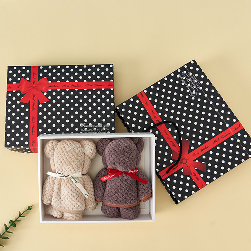 Pineapple grid high-density coral velvet towel INS style two towel gift box set cute Japanese gift towel