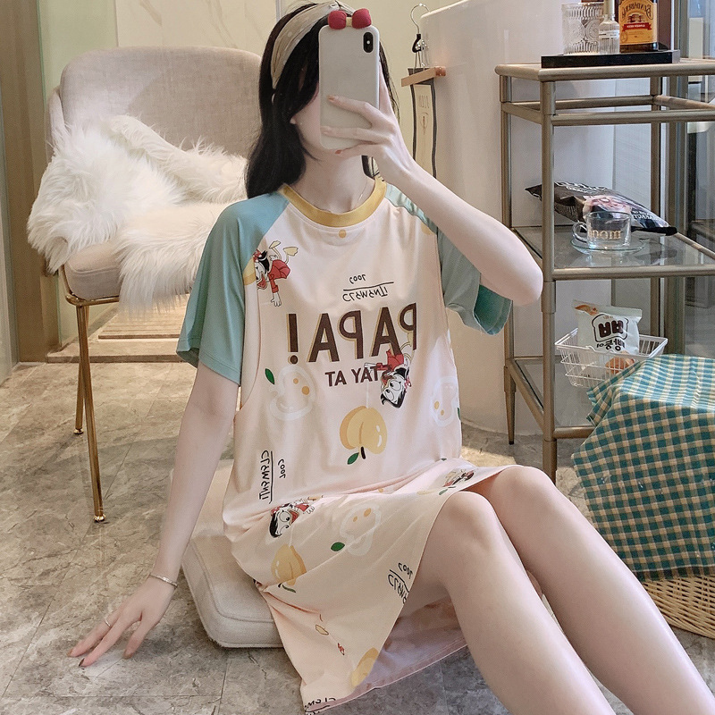 Lactation Nightgown Spring and Summer Thin Postpartum Confinement Clothes Cute Maternity Pajamas Women's Short-Sleeved Dress Loose