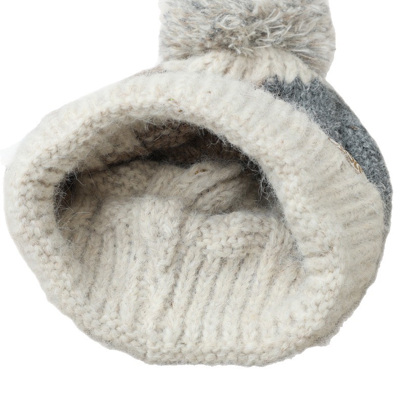 Fashion Versatile Color Block Pom Knitted Autumn Winter Outdoor Fleece Lined Thickened Warm Artistic Retro Pullover Hat_voghion.com