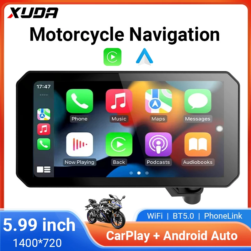 5.99inch портативный GPS-навигатор, водонепроницаемый мотоциклетный рекордер, беспроводной Carplay + Android auto