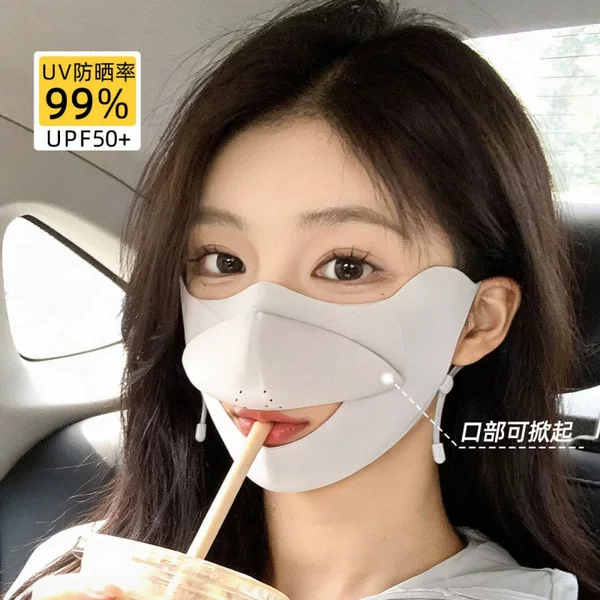 Drinking Water-Compatible Sun Protection Mask, Uv Protection, Stylish for Women, 2026 New Model, Sunshade Summer Mask, Face-Slimming, Cycling