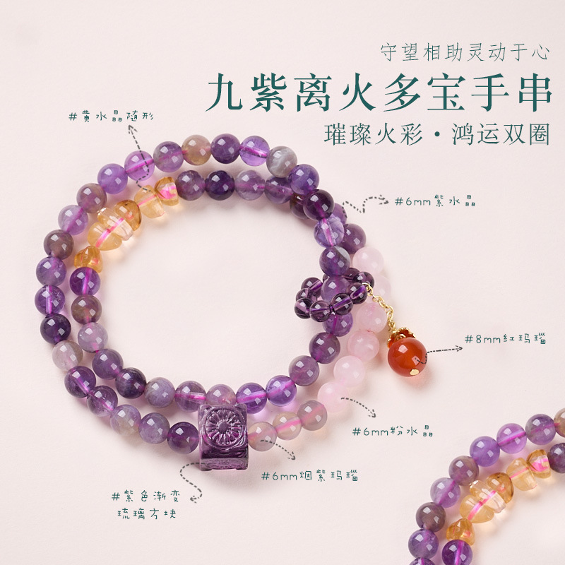 Natural Amethyst Bracelet Beaded for Women, Nine Purple Fire Elements, Light Luxury, High-End Feel, Cultural Play, Buddhist Beads, Bracelet Jewelry Wholesale