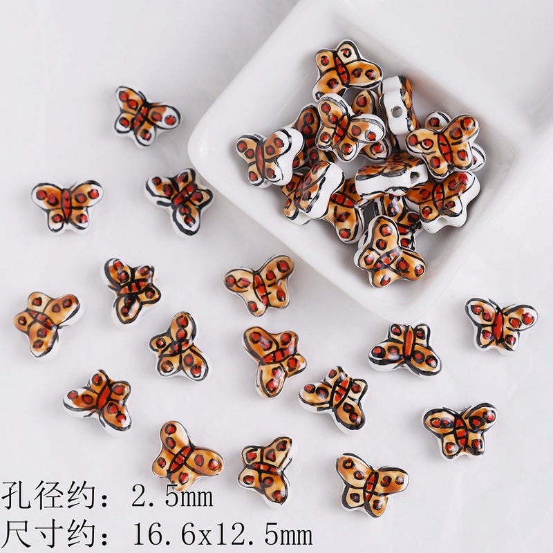 咖色系高温手绘动物珠陶瓷珠子串珠散珠 diy手工手链制作材料陶珠|undefined