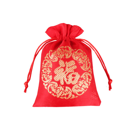 Manufacturer wholesale brocade small lucky bag packaging bag red cloth bag ancient style gift bag with printed LOGO