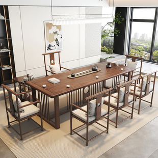 Large Solid Wood Tea Table and Chair Combination for Home Office Reception, Antique Zen Kung Fu Tea Table and Tea Table Set