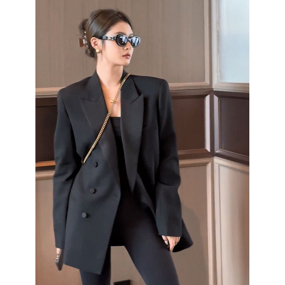 Black Stylish Casual Blazer for Women, Spring and Autumn 2026 New Style, Petite Waist-Cinching High-End Street-Style Blazer