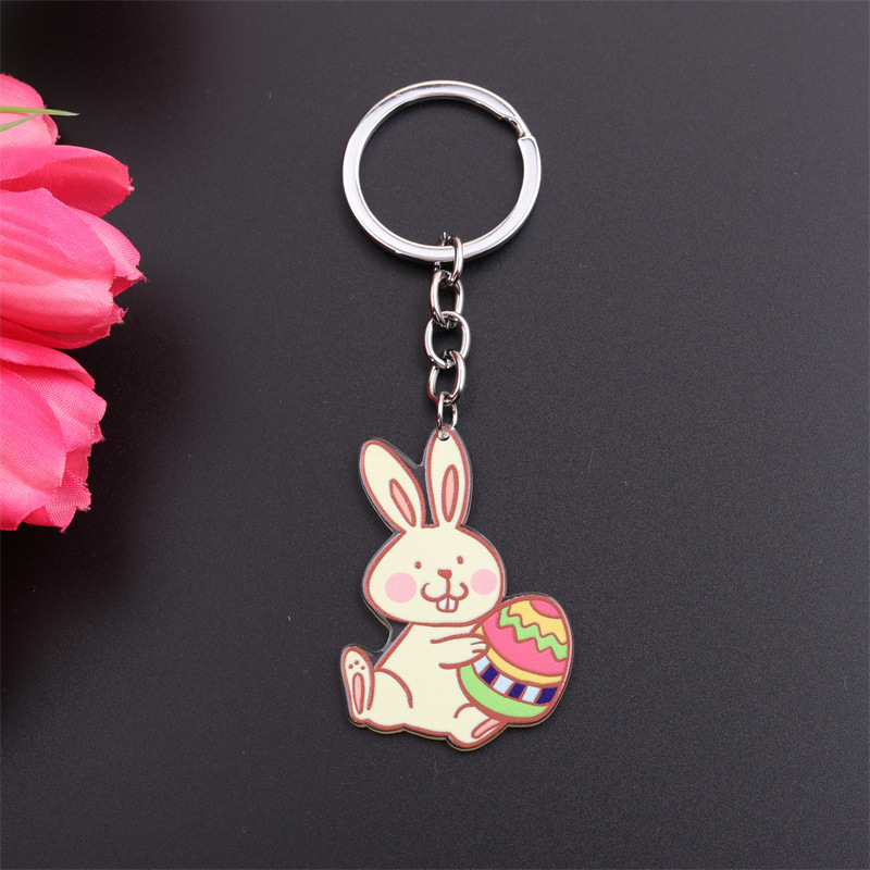 Cartoon Style Cute Animal Egg Stainless Steel Printing Easter Bag Pendant Keychain display picture 8