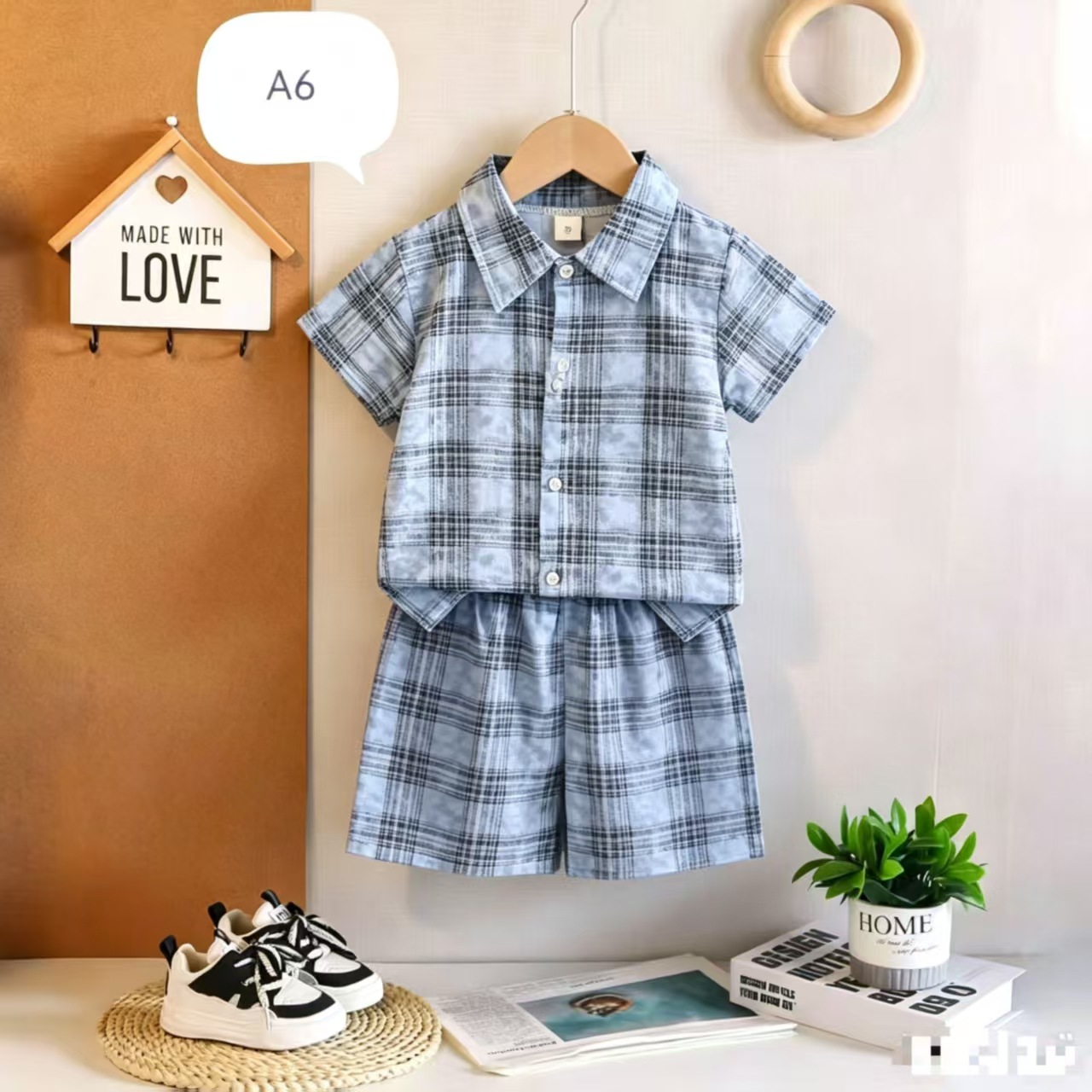 Completo estivo da bambino in cotone di alta qualità, maniche corte, due pezzi, morbido e casual, ideale per neonati e bambini._voghion.com