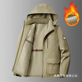 秋冬季加绒外套男款运动休闲冲锋衣防风工装加厚男装宽松大码批发