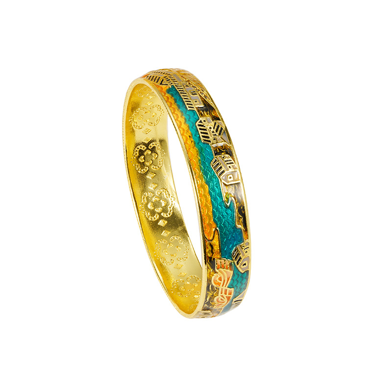 Guochao paisaje palacio viento brazalete muralla oro de arena de Vietnam colorido explosión de transmisión en vivo fábrica al por mayor directamente para el viento de China