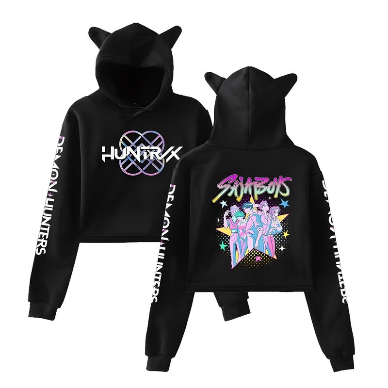 2025跨境新品KPop Demon Hunters欧美时尚猫耳朵露脐卫衣女|undefined