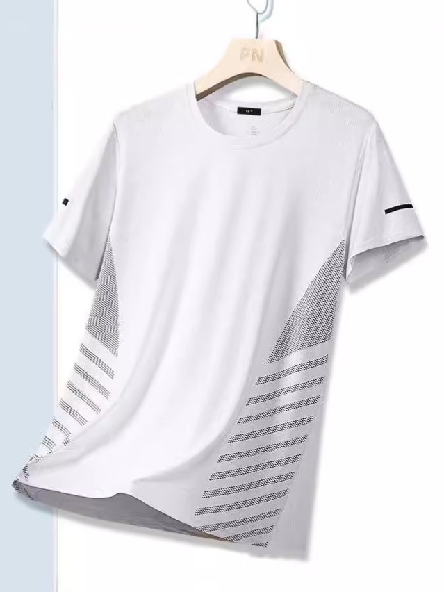 Nuevos productos de verano de calidad para hombres, camisetas de hielo frescas de cuello redondo sueltas, camisas de secado rápido para correr, mangas cortas