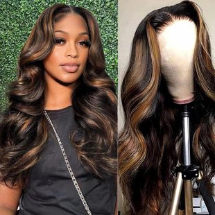 European and American Wigs Human Hair 13X4 Highlight Lace Front Wig Human Hair Cross-Border