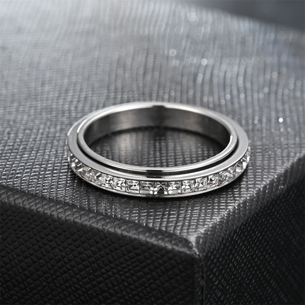 Women'S Gender Inlay Design Simple Style Circle Stainless Steel Inlay Zircon Rings