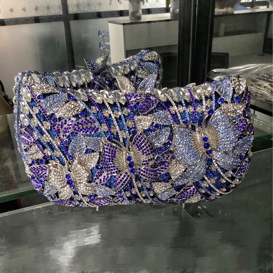 Clutch transfronterizo hueco metal mariposa amor flor diamantes bolsa de banquete de diamantes bolsas de mano de mujer nueva